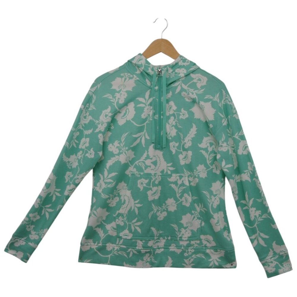 Croft & Barrow Floral Mint Green Quarter Zip Hoodie Sweatshirt Size S
